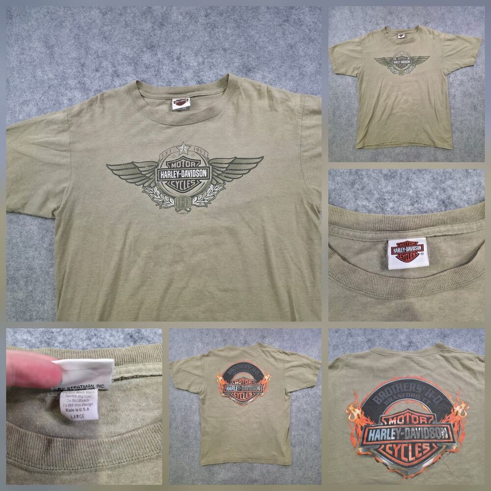 VTG Y2K Harley Davidson Motorcycles T Shirt Mens Large Flames Winged Branford CT